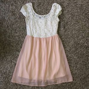 White and Pink Short Sleeve Sundress